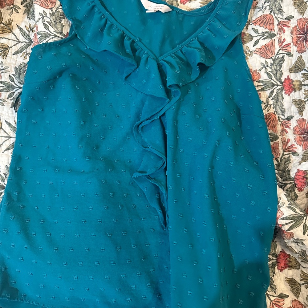 LC Lauren Conrad Blue Ruffled Sleeveless Blouse teal peacock blue easily fit a s